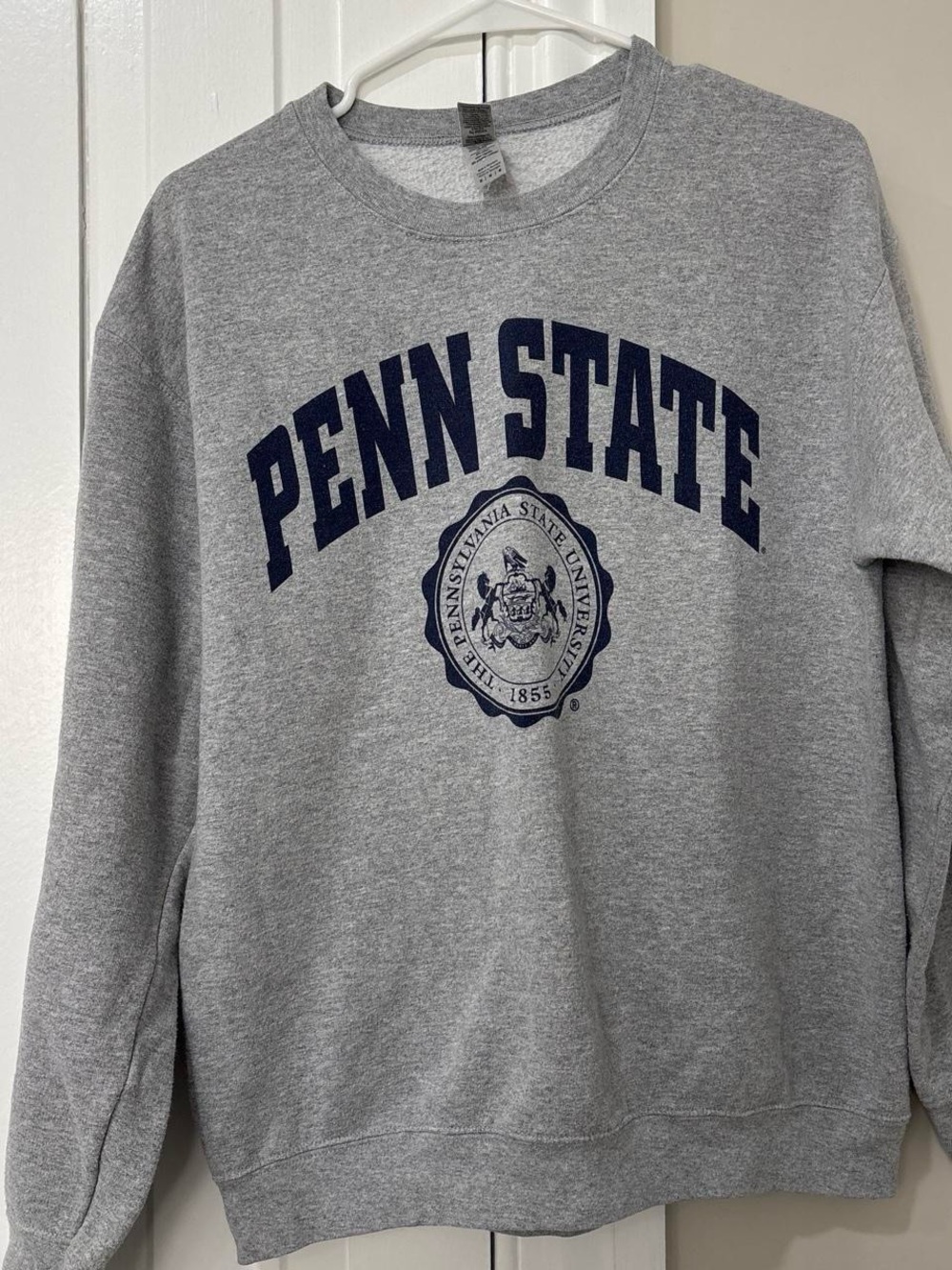 Gildan Gray Crewneck Sweatshirt with Navy Penn State Logo